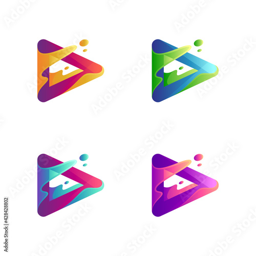 Media play and wave splat logo with color variation