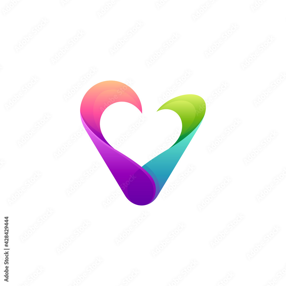 Love letter V logo. Initial letter V and heart shape logo concept ready for use Love letter V logo. Initial letter V and heart shape logo concept ready for use
