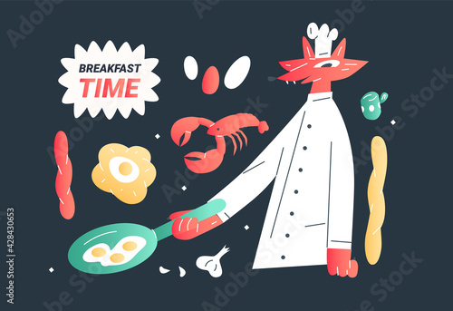 The cook prepares scrambled eggs. fresh pastries for breakfast