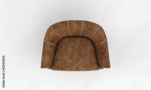 Foto Top view of a 3D rendered modern brown armchair on a white background
