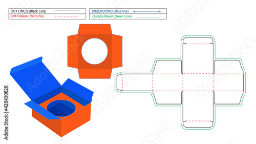 Tuck end box, Straight tuck end box with product insert dieline template and 3D vector render or illustration