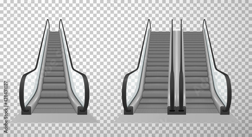 Collection of double and single escalator stairway electronic equipment vector illustration