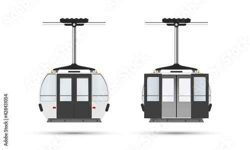 Realistic funicular cabin open and closed doors vector illustration cableway resort transportation