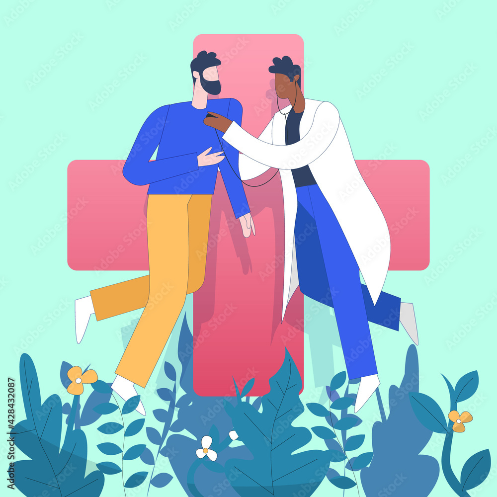 Doctor checking health of a man heart vector illustration concept Doctor checking health of a man heart vector illustration concept