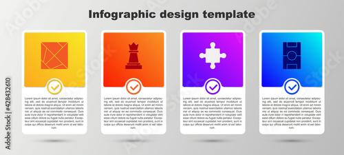 Set Rubik cube, Chess, Puzzle pieces toy and Hockey table. Business infographic template. Vector