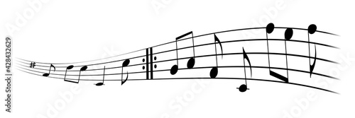 Music wave made by notes. Vector black musical design elements isolated on white background.