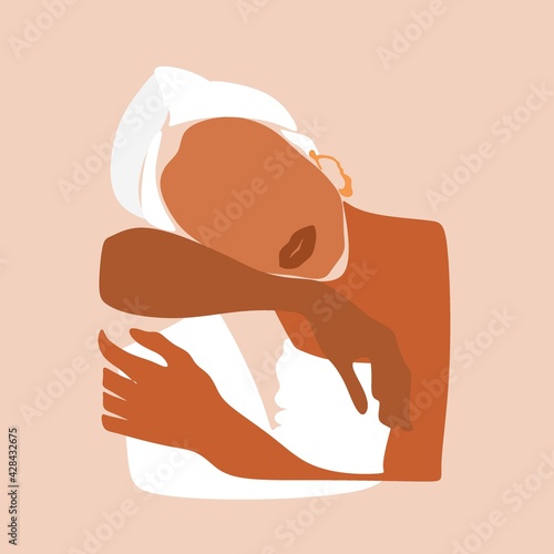 Boho Abstract Wall Art Vectors. Isolated Background Women Illustration. Neutral Colors.