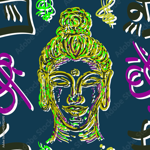 Buddha patern. Indian tiles. Indian ornament. Meditation and harmony.