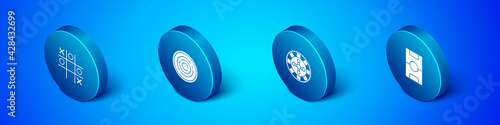 Set Isometric Tic tac toe game, Casino roulette wheel, Hockey table and Checker chips icon. Vector