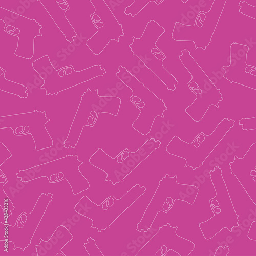 Seamless pattern of guns on pink background. Line art