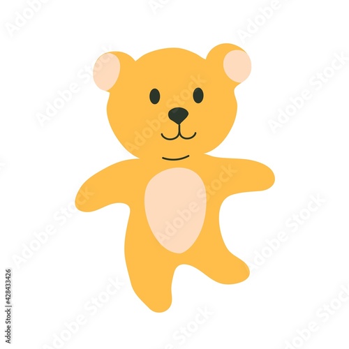 Plush yellow..teddy bear toy, vector clip art in doodle style on a white background.