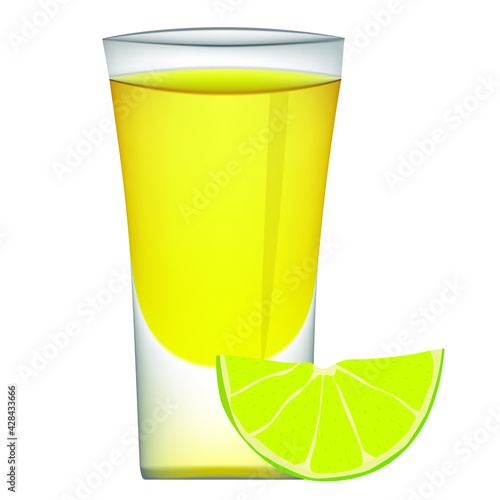 tequila single shot glass with lime vector illustration isolated