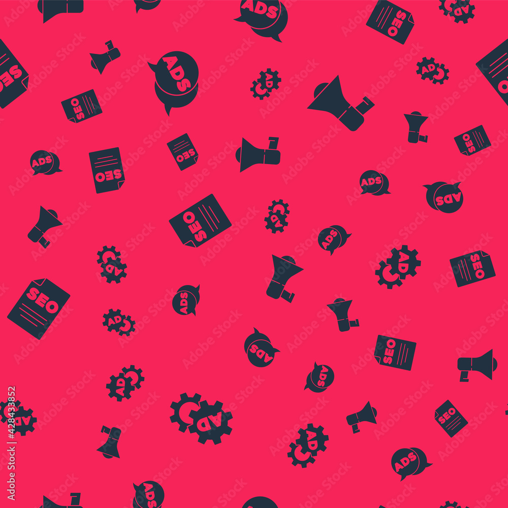Set Advertising, , SEO optimization and Megaphone on seamless pattern. Vector Set Advertising, , SEO optimization and Megaphone on seamless pattern. Vector