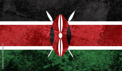 Grunge brush stroke with Kenya national flag. Watercolor painting flag.