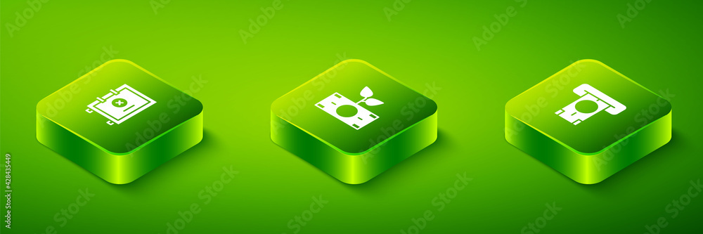 Set Isometric Money plant in the pot, ATM and money and Safe icon. Vector Set Isometric Money plant in the pot, ATM and money and Safe icon. Vector