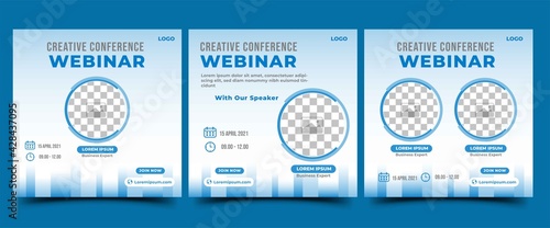 Set of Webinar social media post template design. Modern square banner with gradient blue and white color. Usable for social media post, flyers, banner, and web. Vector design with place for the photo