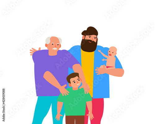 male generations members of family grandfather  father son grandson together vector illustration