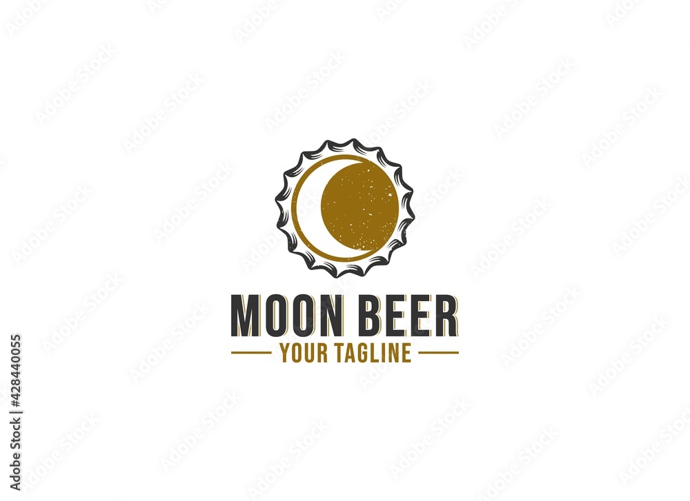 Fototapeta premium moon beer logo made from combining beer bottle cap illustration with moon