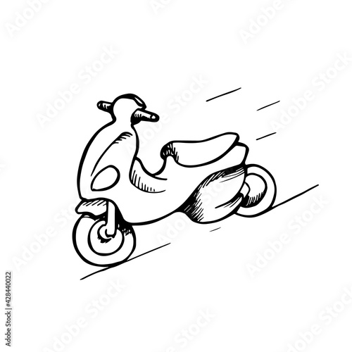 Transport for moving around the city.Transport single icon in cartoon style vector symbol stock illustration. Linear motorcycle scooter aspiring ahead on white background. Vector illustration.