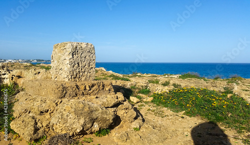 Manmade stone in the archeological site of Eloro, near Noto, Sicily photo