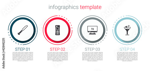 Set Knife, Remote control, Smart Tv and Martini glass. Business infographic template. Vector