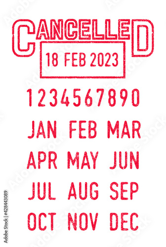 Vector illustration of the Cancelled stamp and editable dates (day, month and year) in ink stamps