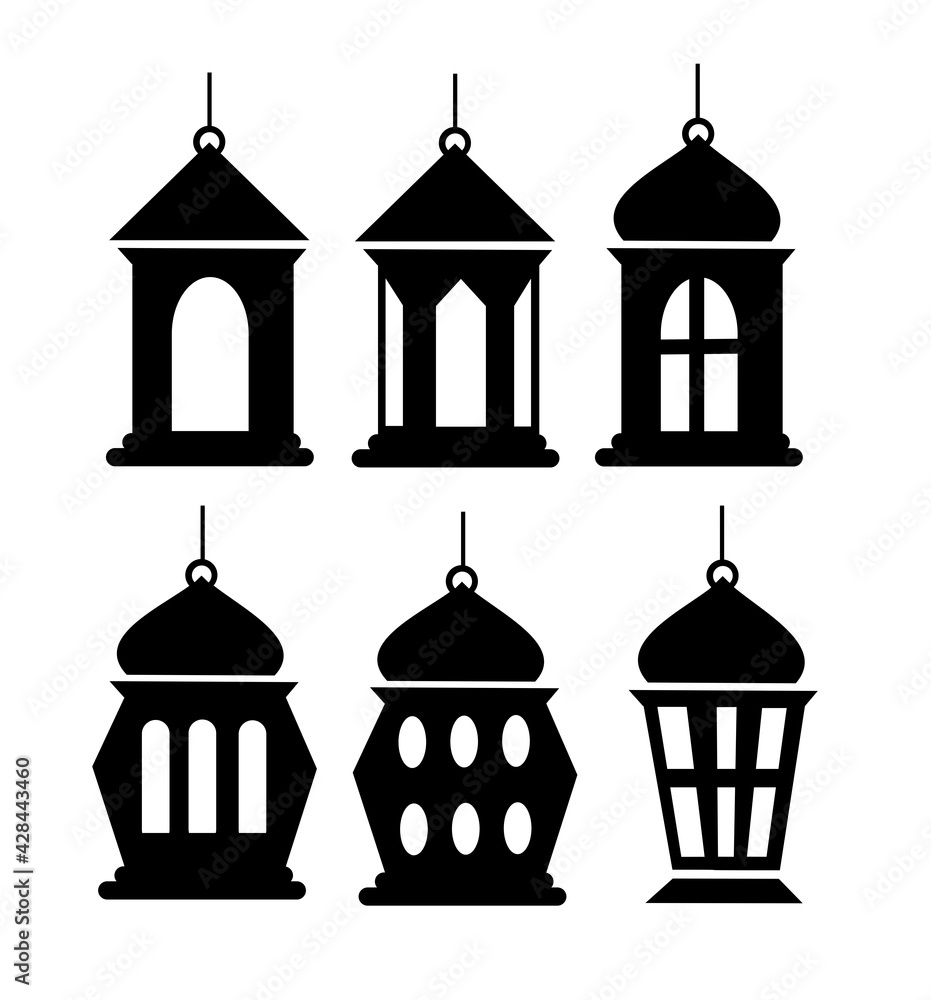 set of black lantern silhouette  design concept vector illustration