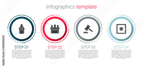 Set Judge, Jurors, gavel and Safe. Business infographic template. Vector