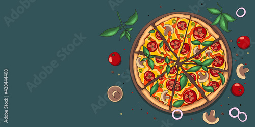 Pizza banner with place for text hand drawing doodle stile 