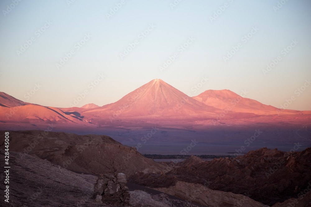 Nightfall at the volcano in Atacama desert
