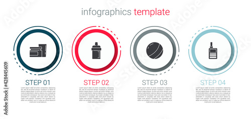 Set Baby food, bottle, Beach ball and Monitor Walkie Talkie. Business infographic template. Vector