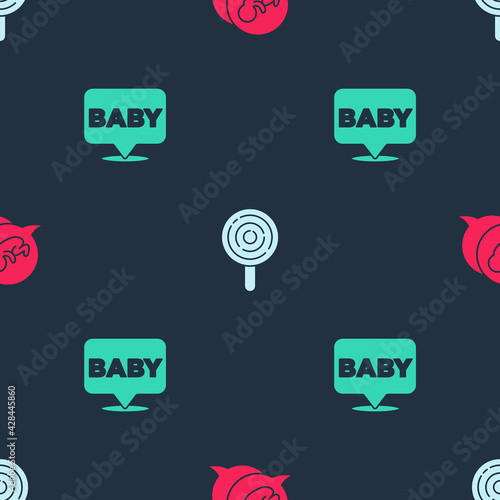 Set Baby, Lollipop and on seamless pattern. Vector