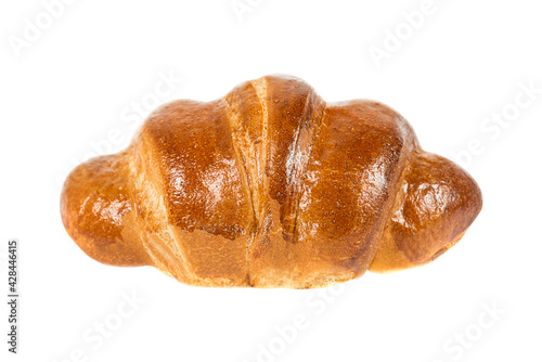 One French croissant close-up isolated on white background.