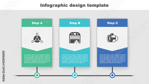 Set Plane propeller, Aircraft hangar and Jet engine turbine. Business infographic template. Vector