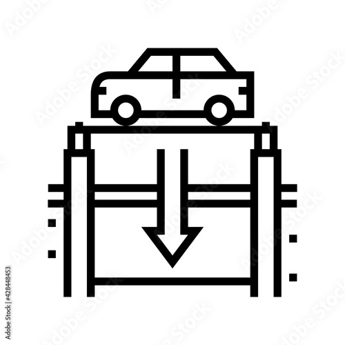 elevator lowering car on underground parking line icon vector. elevator lowering car on underground parking sign. isolated contour symbol black illustration