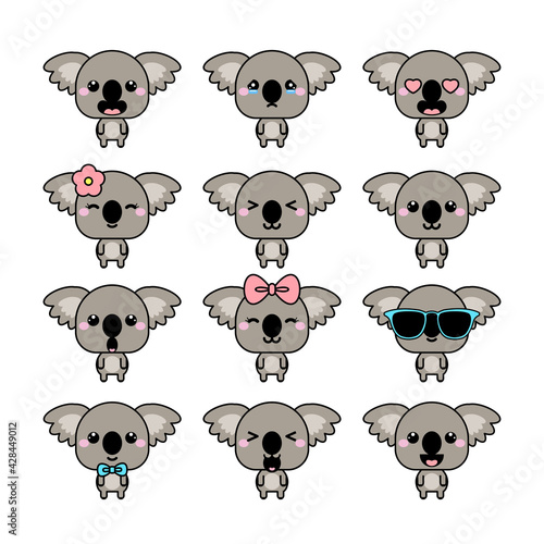 Set of koala bear characters showing various emotions. Vector illustration bundle