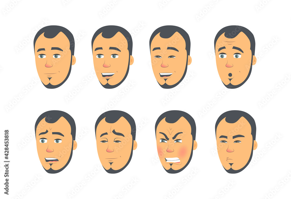 Set of men's faces with different expressions. Vector flat design Set of men's faces with different expressions. Vector flat design