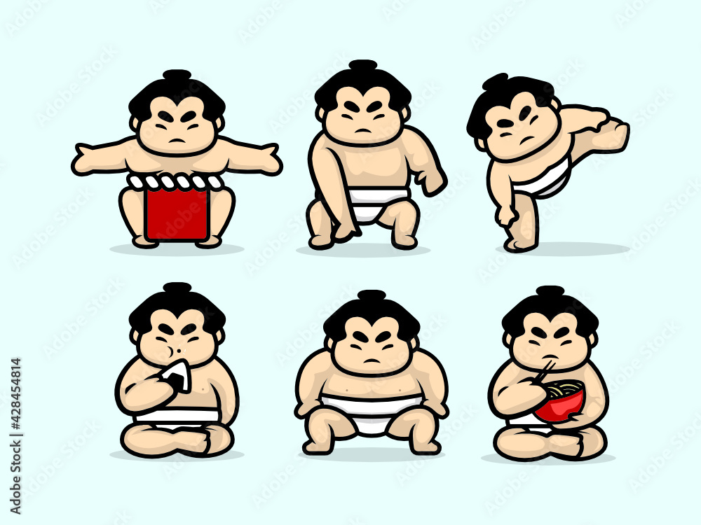 Set of cute sumo character design illustration vector template