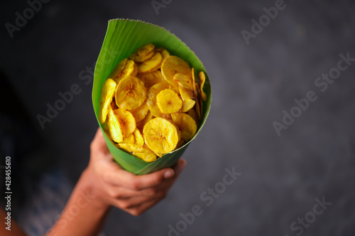 Dried banana chips or banana waffers