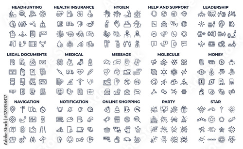 240 modern thin line icons. High quality pictograms. Linear icons set of hygiene, leadership, Legal Documents, medical, etc symbol template for graphic and web design collection logo vector