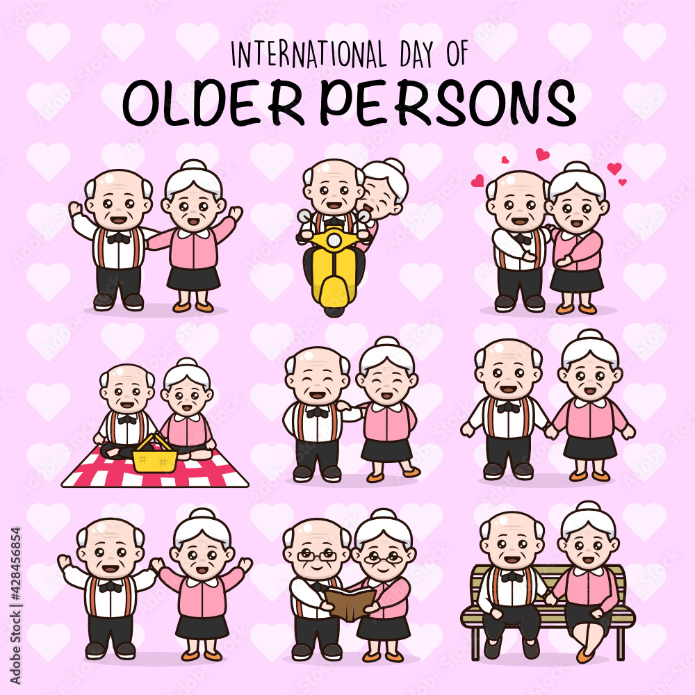 Set of couples grandparent international day of old persons character design Set of couples grandparent international day of old persons character design