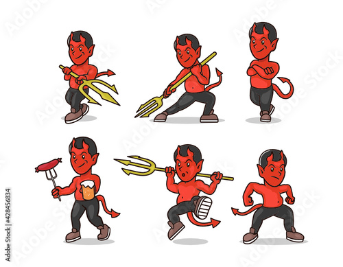 Set of devil satan lucifer mascot design illustration