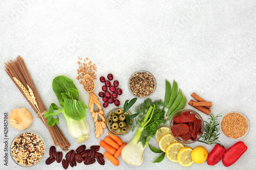 Wallpaper Mural Low cholesterol vegan health food for a healthy heart with omega 3, protein, antioxidants, anthocyanins, vitamins, fibre, lycopene and smart carbs. Health care concept for cardiovascular system. Torontodigital.ca