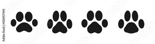 Black animal footprints set. Silhouette of paw print. Animal (dog, cat) paw prints. Vector illustration.