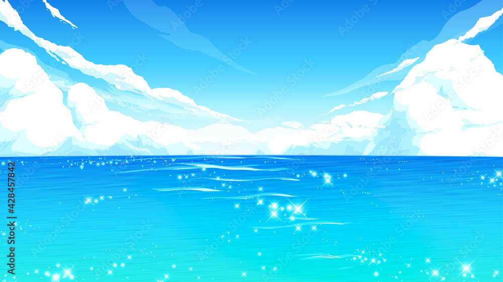 キラキラした海と空の風景 背景イラスト 16 9 Stock Vector Adobe Stock