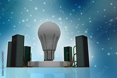 3d illustration Data center server with cfl bulb
