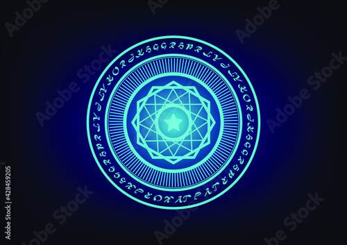 Magic Ring, Magic Spell Ring Sparkle, Spell Circle, Superpowers. On Dark Background, Vector Illustration.