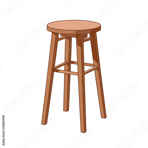 Wooden bar stool. Furniture. Vector illustration on a white background.