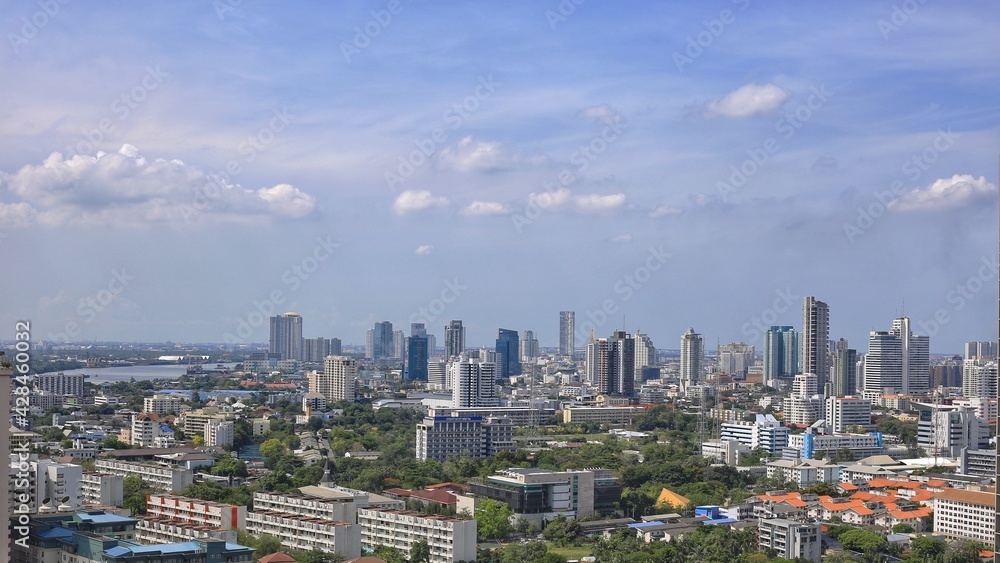 beautiful landscape photo of Bangkok skyline at dawn with Lumpini Park view in foreground beautiful landscape photo of Bangkok skyline at dawn with Lumpini Park view in foreground