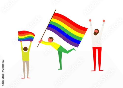 Gay parade. Vector graphics. Abstract people. Cheerful people in pride parade